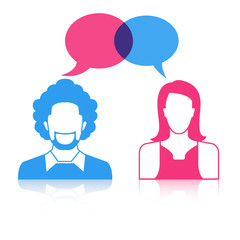 man and woman with speech bubble, chat dialog for communication concept