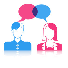 man and woman with speech bubble, chat dialog for communication concept