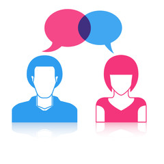 man and woman with speech bubble, chat dialog for communication concept