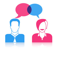 man and woman with speech bubble, chat dialog for communication concept