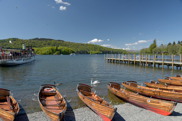 Rowing boats moored at Bowness on Lake Windermere, Lake District