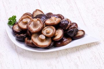 Pickled mushrooms in the bowl