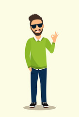 Man showing Ok sign. Vector flat style illustration