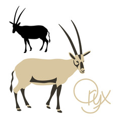 antelope oryx vector illustration flat style black silhouette