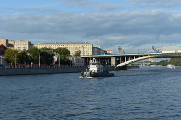 Fototapeta premium River tug-pusher on the Moskva River.