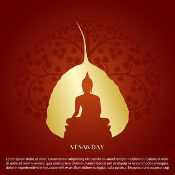 Vesak day background with Buddha sign and Bodhi leaf Tree vector design