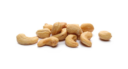 Salted cashew nuts isolated on white background