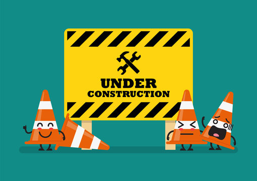 Under construction sign and traffic cones character
