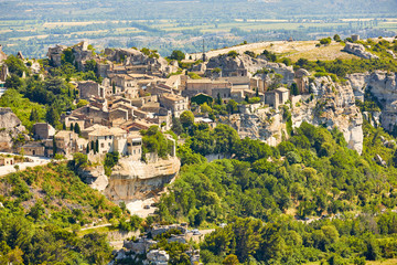 Provencal village Les Baux de Provence and view of Sarragan  sto - 214887648