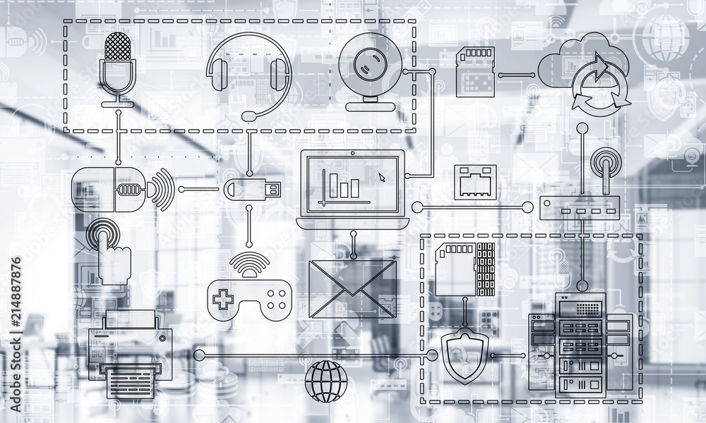 Aufkleber technology background image with media interface as connection a