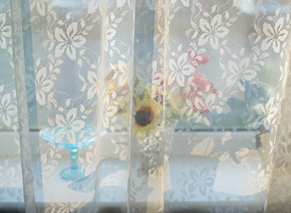 Curtain and flowers