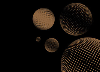 graphic halftone spheres poster background in gold on black
