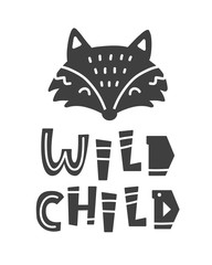 Wild child. Scandinavian tribal poster with hand drawn letters