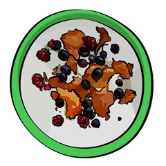 Fresh farmer's cheese, curd cheese, tvorog, quark or ricotta with fresh berries in green bowl. Healthy organic dairy product