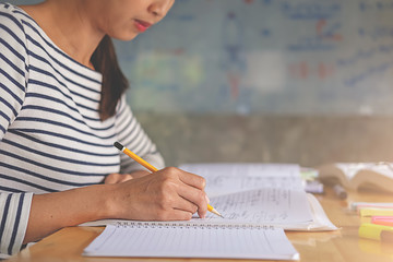 Education concept. Students studying and brainstorming campus concept. Close up of students...