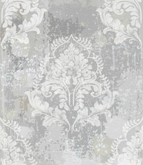Baroque classic damask pattern ornament Vector. Royal fabric background. Luxury decors gray color. Old paper styles