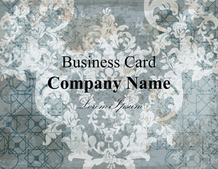 Business card template. Baroque classic damask pattern ornament Vector. Royal fabric background. Luxury decors gray colors