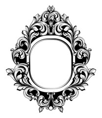 Baroque Mirror round frame. Vector French Luxury rich intricate ornaments. Victorian Royal Style decors