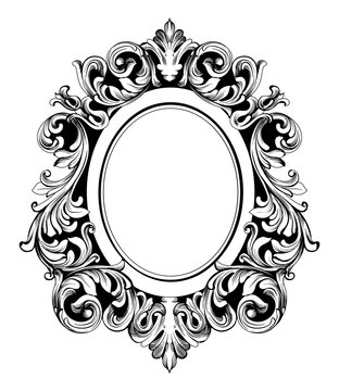 Baroque Mirror Round Frame. Vector French Luxury Rich Intricate Ornaments. Victorian Royal Style Decors