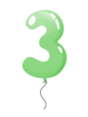 Beautiful balloon with number three filled with air or helium