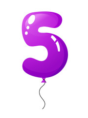 Beautiful balloon with number five filled with air or helium