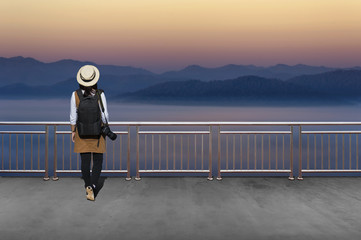 Asian female tourists in Autumn.