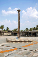 Fototapeta na wymiar The lamp post in the South East courtyard, Chennakeshava temple complex, Belur, Karnataka. It is also known as Gravity pillar.