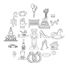 Wedding icons set. Outline set of 25 wedding vector icons for web isolated on white background
