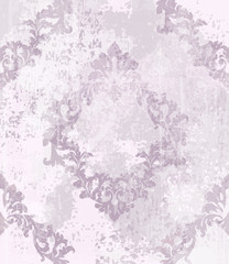 Vintage damask pattern ornament Vector. Royal fabric background. Luxury decors lavender color with old stains