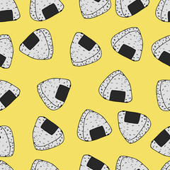 Onigiri (japanese rice ball) background. Seamless pattern. Asian snack. Lunch texture. 