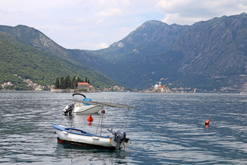 Fototapeta na wymiar Saint George and Our Lady of the Rocks monastery Perast Bay of Kotor Montenegro