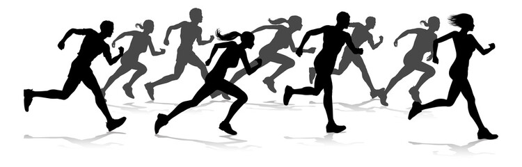 Obraz na płótnie Canvas Runners Race Track and Field Silhouettes