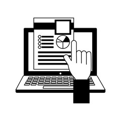 hand with laptop computer and document