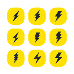 set of the bolts of lightning. minimalistic flash icons. Thunder elements. Flat design.