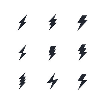 set of the bolts of lightning. minimalistic flash icons. Thunder elements. Flat design.