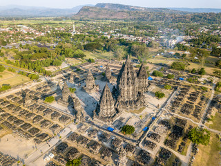 Drone view of Prambanan Hindu Temple in Central Java indonesia 