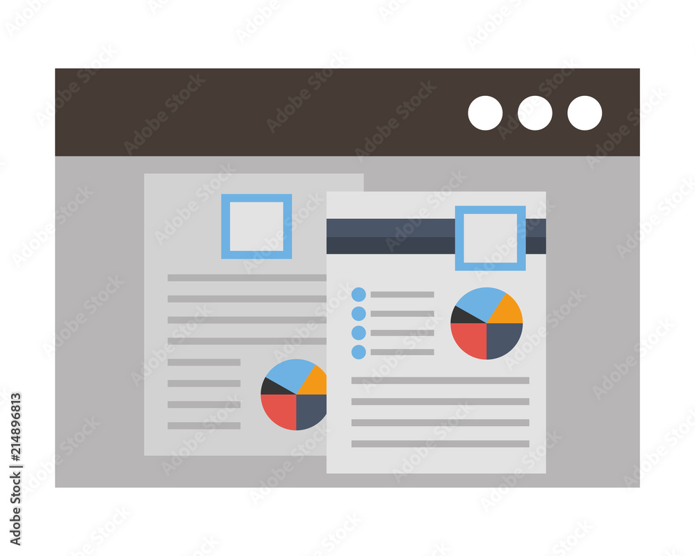 Poster web page template with documents isolated icon