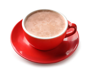 Cup of tasty cocoa on white background