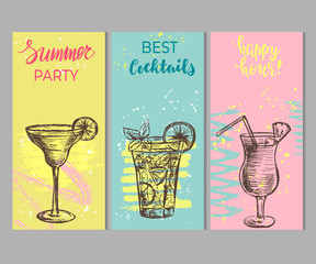 Set of bar templates with hand drawn cocktails