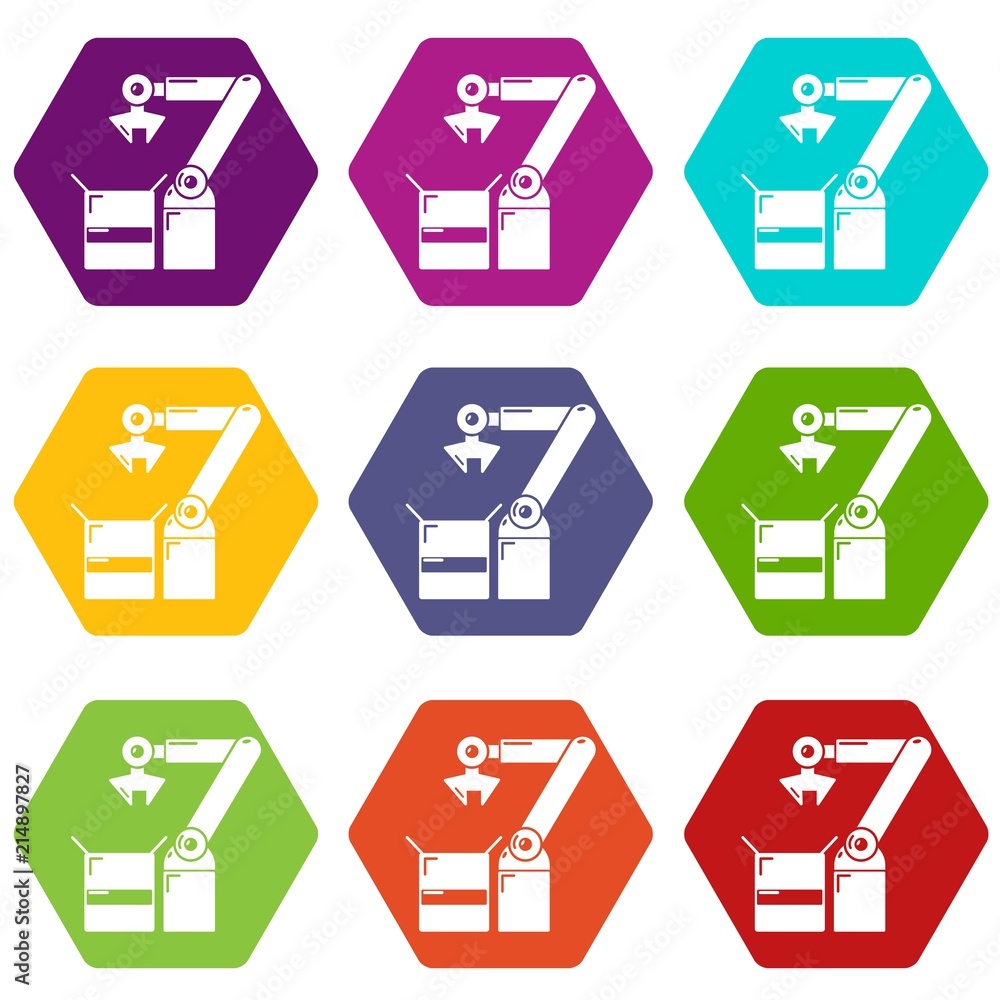 Aufkleber robot factory icons 9 set coloful isolated on white for web