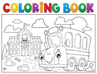 Papier Peint photo Lavable Pour enfants Coloring book school bus theme 6