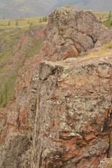 mountains, landscape, nature, waterfall, view, sky, air, oxygen, autumn, season, grass, trees, blue, yellow, sand, stone, gray, brown, water, river, rocks, rock, blue, Altai, Russia, red, orange, leav