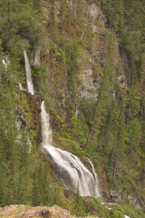 mountains, landscape, nature, waterfall, view, sky, air, oxygen, autumn, season, grass, trees, blue, yellow, sand, stone, gray, brown, water, river, rocks, rock, blue, Altai, Russia, red, orange, leav