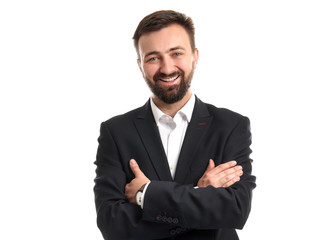 Handsome businessman on white background