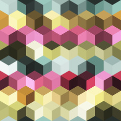 Hexagon grid seamless vector background. Minimal polygons bauhaus corners geometric design. Trendy colors hexagon cells pattern for flyer or cover. Honeycomb cube shapes mosaic.