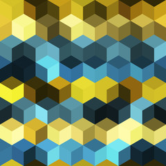 Hexagon grid seamless vector background. Childish polygons bauhaus corners geometric design. Trendy colors hexagon cells pattern for banner or cover. Honeycomb shapes mosaic backdrop.