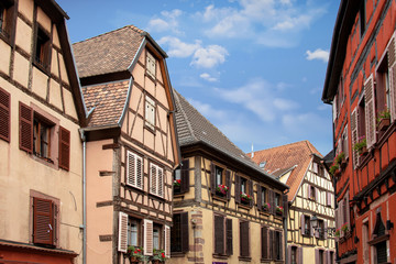Fototapeta na wymiar Ribeauvillé. Maisons à colombages, Alsace, Haut Rhin. Grand Est
