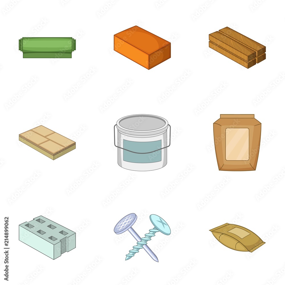 Poster construct material icons set. cartoon set of 9 construct material vector icons for web isolated on w