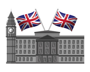 Obraz na płótnie Canvas london clock station with flags icon vector illustration design