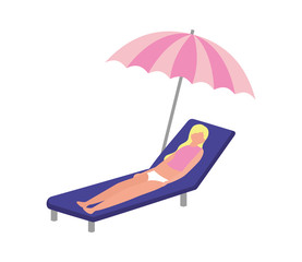 woman with swimsuit in beach chair and umbrella icon